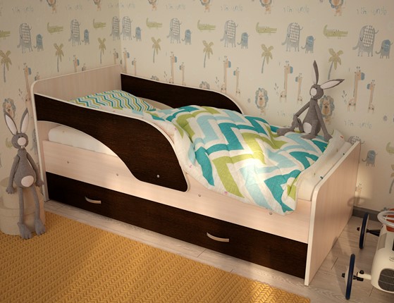 Кровать с ящиками Максимка, корпус Млечный дуб, фасад Венге в Нижневартовске - изображение