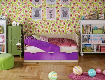 Кроватка Бабочки 800*1600, Фиолетовый глянец в Радужном