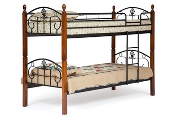 Детская кровать BOLERO двухярусная дерево гевея/металл, 90*200 см (bunk bed), красный дуб/черный в Пыть-Яхе