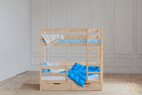 Детская двухъярусная кровать без крыши с ящиками, без покраски в Нижневартовске - изображение