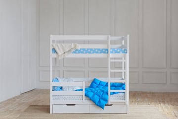 Двухэтажная кровать без крыши с ящиками, цвет белый в Радужном