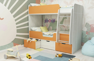 Двухъярусная детская кровать Малыш двойняшка 70х160, корпус Винтерберг, фасад Оранжевый в Урае