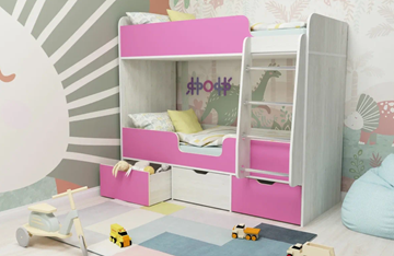 Детская 2-этажная кровать Ярофф Малыш двойняшка 70х160, корпус Винтерберг, фасад Розовый в Нижневартовске