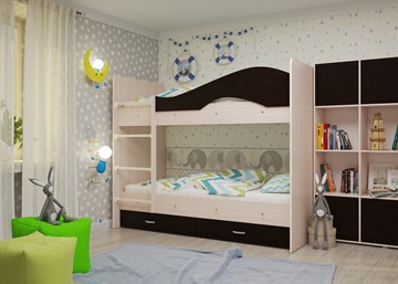 Детская 2-этажная кровать Мая на щитах, корпус Млечный дуб, фасад Венге в Нижневартовске - предосмотр 1