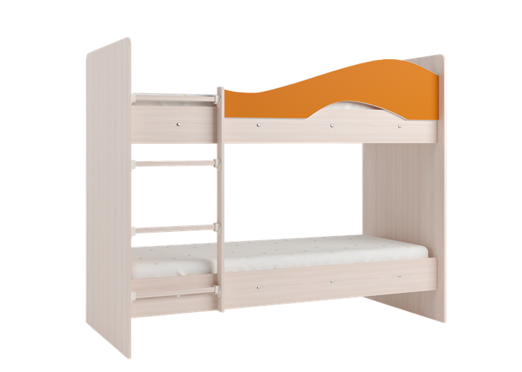 Кровать 2-ярусная Мая на щитах со шкафом и ящиками, корпус Млечный дуб, фасад Оранжевый в Лангепасе - изображение 2