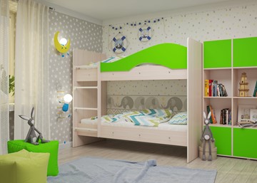 Детская 2-х ярусная кровать Мая на щитах со шкафом и ящиками, корпус Млечный дуб, фасад Салатовый в Лангепасе - предосмотр 2