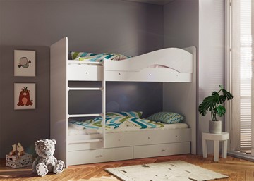 Двухэтажная кровать Мая с 2 ящиками на щитах, цвет Млечный дуб в Сургуте