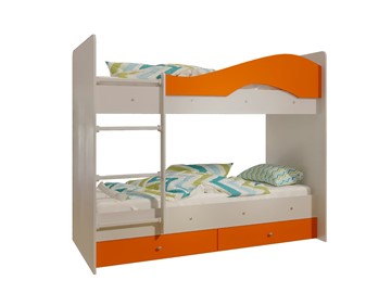 Двухъярусная кровать Мая с 2 ящиками на щитах, корпус Млечный дуб, фасад Оранжевый в Сургуте - предосмотр 4