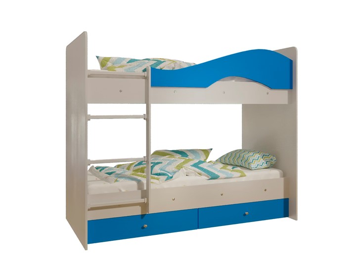 Детская 2-этажная кровать Мая с 2 ящиками на щитах, корпус Млечный дуб, фасад Синий в Радужном - изображение 4