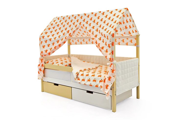 Кровать-домик «Svogen бежево-белый» мягкая в Урае - изображение 1