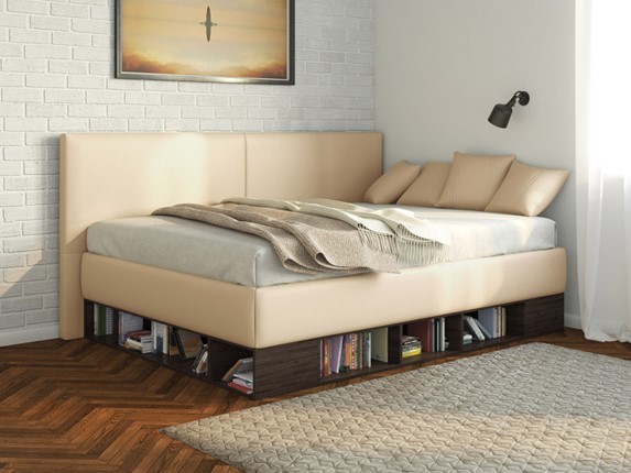 Подростковая кровать Lancaster 1, 120х200, ЛДСП венге, экокожа бежевая в Когалыме - изображение
