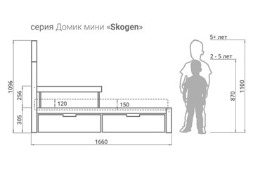 Кровать-домик в детскую мини Skogen графит-белый в Урае - предосмотр 1