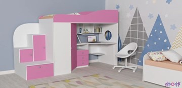 Кровать-чердак в детскую Кадет-1, корпус Белое дерево, фасад Розовый в Когалыме