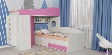 Кровать-чердак в детскую Кадет-2 с металлической лестницей, корпус Винтерберг, фасад Розовый в Нягани