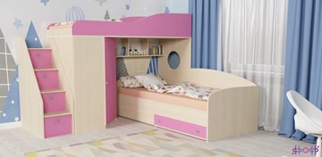 Детская кровать-шкаф Кадет-2 с универсальной лестницей, корпус Дуб, фасад Розовый в Сургуте