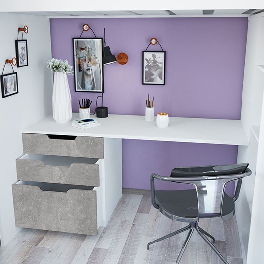 Кровать-чердак с письменным столом и шкафом POLINI Kids Simple Белый / Бетон в Урае - изображение 6