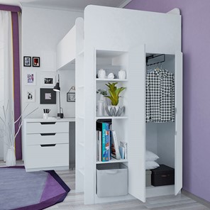 Кровать-чердак с письменным столом и шкафом POLINI Kids Simple Белый в Нефтеюганске - предосмотр 3