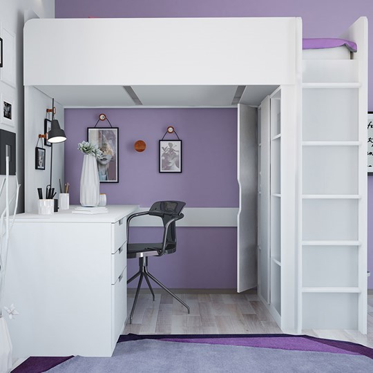 Кровать-чердак с письменным столом и шкафом POLINI Kids Simple Белый в Радужном - изображение 4