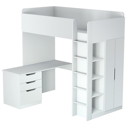 Кровать-чердак с письменным столом и шкафом POLINI Kids Simple Белый в Лангепасе - изображение
