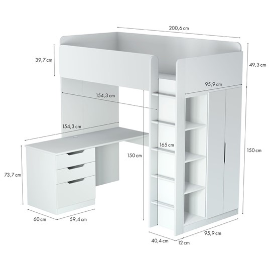Кровать-чердак с письменным столом и шкафом POLINI Kids Simple Белый в Нижневартовске - изображение 6