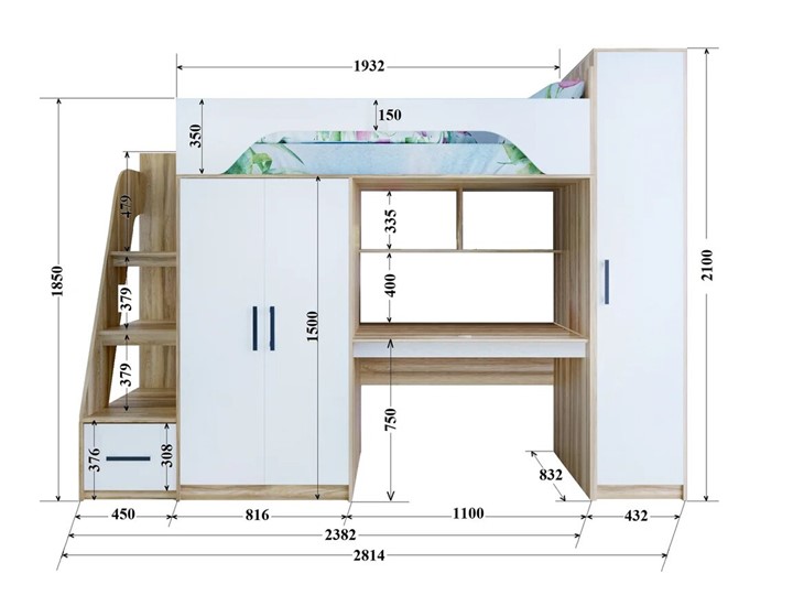 Кровать-чердак с шкафом Тея, каркас Ясень, фасад Белый в Пыть-Яхе - изображение 2