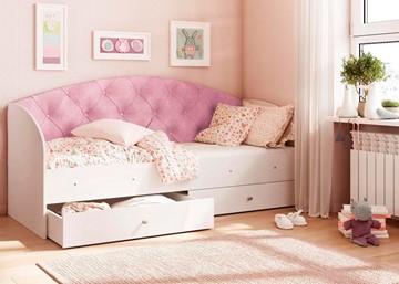 Кровать с ящиками Эльза без бортика, Розовый (латы) в Сургуте