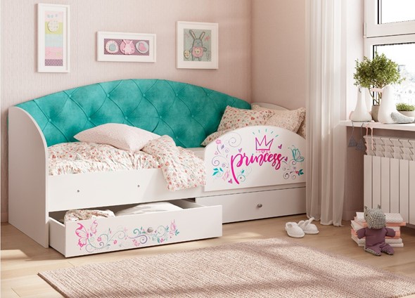 Детская кровать односпальная Эльза с бортиком, Бирюза (латы) в Сургуте - изображение