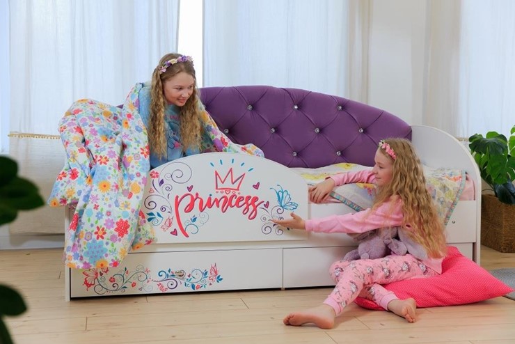 Детская кровать с ящиками Эльза с бортиком, Фиолетовый (латы) в Лангепасе - изображение 4