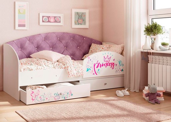 Детская кровать с ящиками Эльза с бортиком, Фиолетовый (латы) в Лангепасе - изображение
