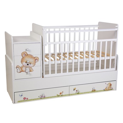 Детская кровать с комодом Фея 1100 Медвежонок Белый в Радужном - изображение