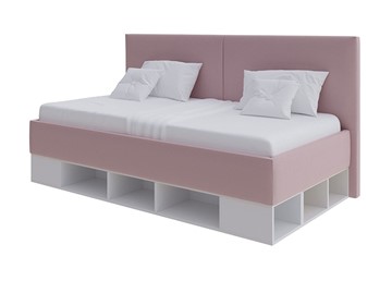 Кровать с подъемным механизмом Lancaster 1, 90х200, ЛДСП Белый/Athens Пастельно-розовый) в Югорске