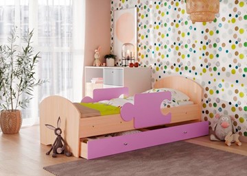 Детская кровать с ящиком и бортиками Мозайка, корпус Млечный дуб/фасад Ирис (ламели) в Нижневартовске