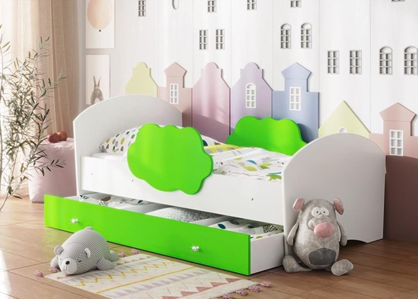 Детская кровать Тучка с ящиком, корпус Белый, фасад Лайм в Лангепасе - изображение