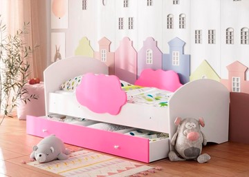 Кровать детская Тучка с ящиком, корпус Белый, фасад Розовый в Радужном