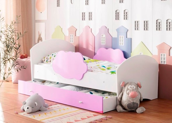 Кровать детская Тучка с ящиком, корпус Белый, фасад Ирис в Урае - изображение