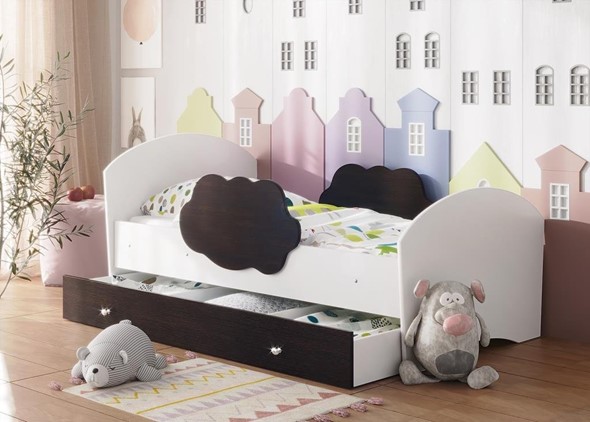 Детская кровать Тучка с ящиком, корпус Белый, фасад Венге в Нижневартовске - изображение