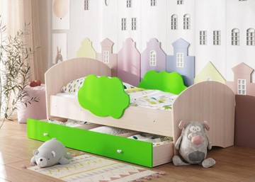 Кровать детская Тучка с ящиком, корпус Дуб млечный, фасад Лайм в Сургуте