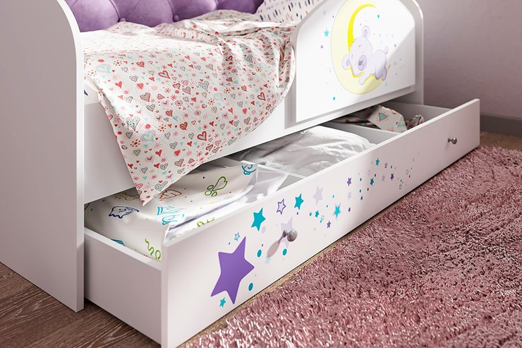 Детская кровать с ящиками Звездочка с бортиком, Фиолетовый в Ханты-Мансийске - изображение 1