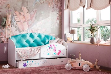 Детская кровать с ящиками Звездочка с бортиком, Бирюза в Нижневартовске