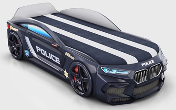 Кровать-машина в детскую Romeo-М Police + подсветка фар, ящик, матрас, Черный в Лангепасе