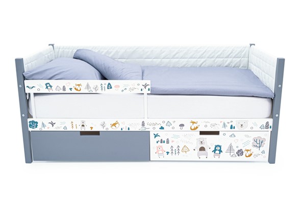 Кровать-тахта детская мягкая с фотопечатью, Svogen графит-белый/мишки в Когалыме - изображение