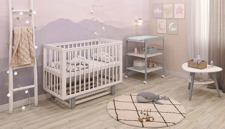 Кровать для новорожденных серия 3400 POLINI Kids Simple 340 Белый / Серый в Лангепасе - изображение 10