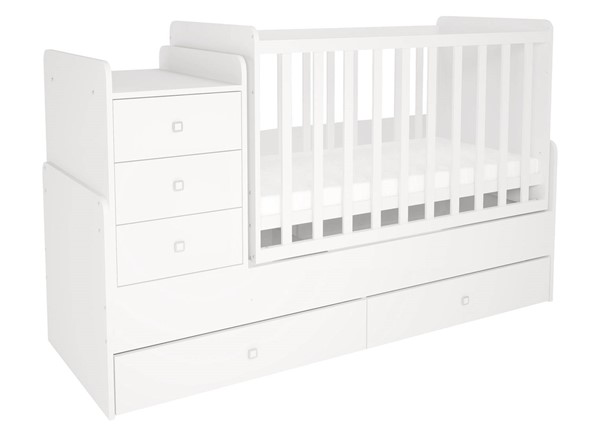 Кроватка в детскую с комодом POLINI Kids Simple 1100 Белый в Ханты-Мансийске - изображение