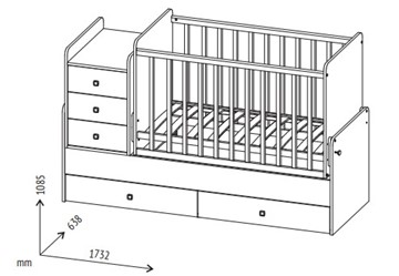 Кроватка в детскую с комодом POLINI Kids Simple 1100 Белый в Нижневартовске - предосмотр 7