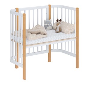 Кроватка детская приставная POLINI Kids Simple 105 Белый / Бук в Сургуте - предосмотр 1