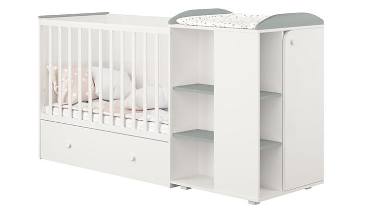 Детская кровать-трансформер с комодом POLINI Kids Ameli 800 Белый / Серый, серия AMELI в Радужном - изображение 1