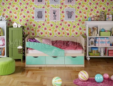 Кровать детская Бабочки 800*1600, Бирюза глянец в Нижневартовске
