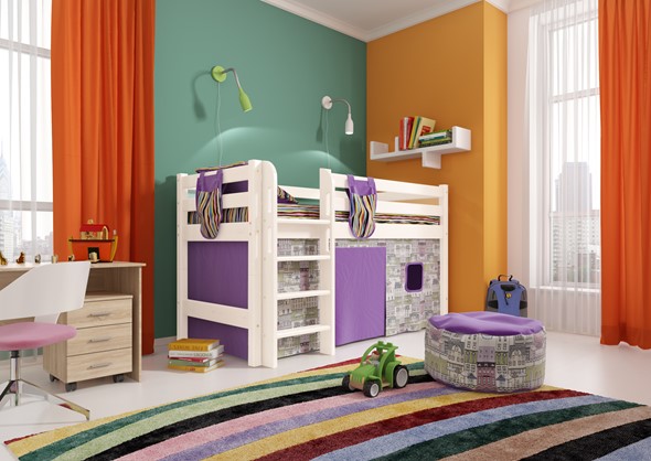 Детская кровать-чердак Соня, Вариант 11 Белый в Радужном - изображение