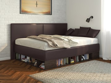 1,5-спальная детская кровать Lancaster 1, 120х200, ЛДСП венге, экокожа коричневая в Югорске