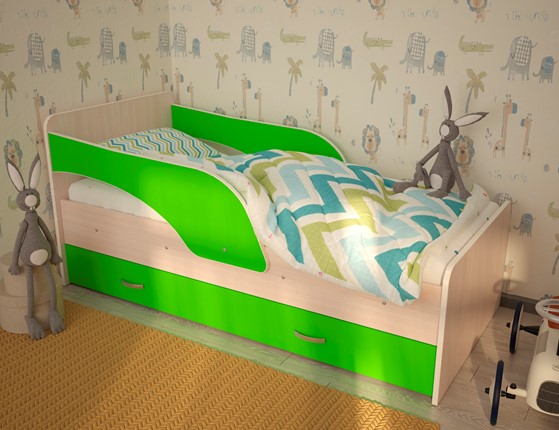 Кровать с бортиками Максимка, корпус Млечный дуб, фасад Салатовый в Нягани - изображение